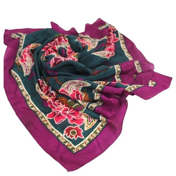 33.5"x33.5" Allen Solly MULTICOLOR FLORAL SILK HANDROLLED SCARF SHAWL WRAP (G89 - Picture 4 of 9
